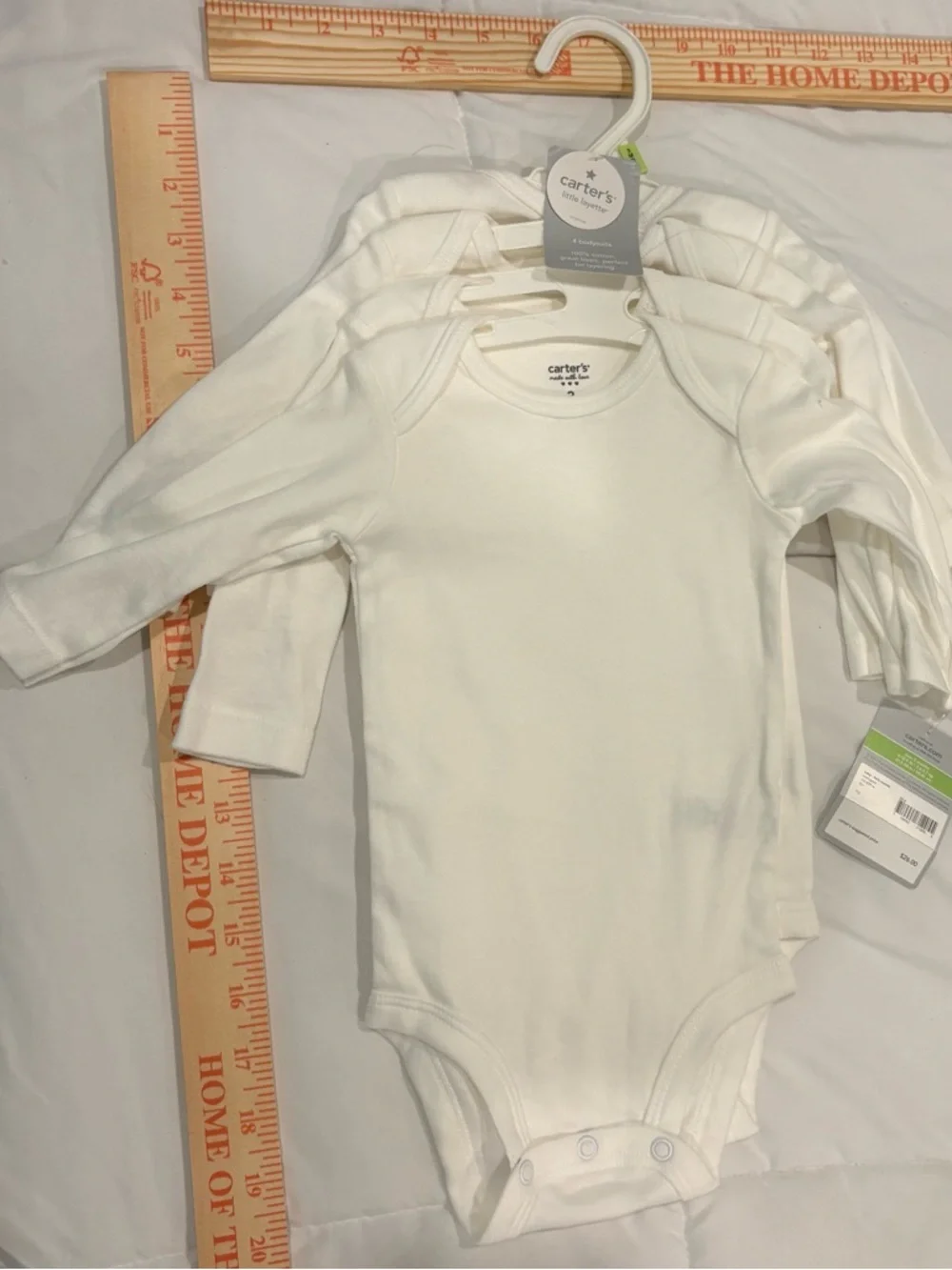 Carter's White Long Sleeve Baby One-Piece Bodysuits (4 Pack) size 3 months